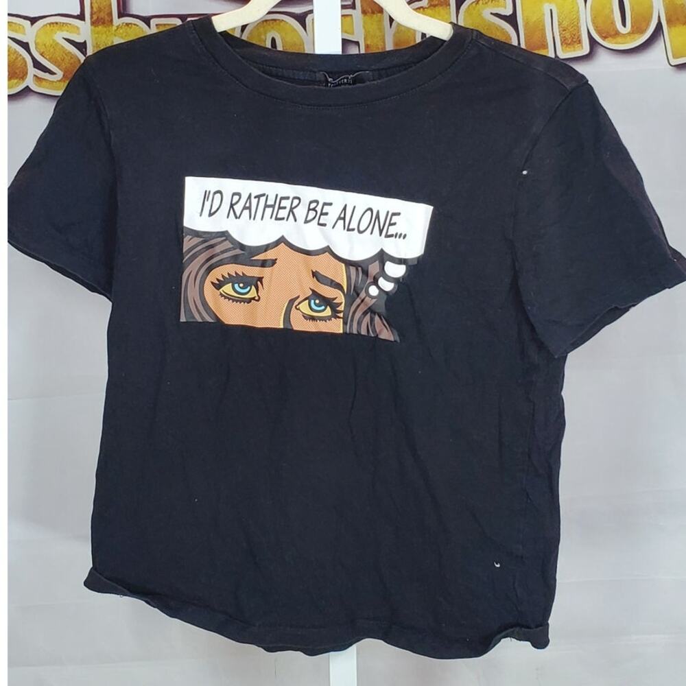 Forever 21 Black I'd Rather Be Alone Graphic Tee M